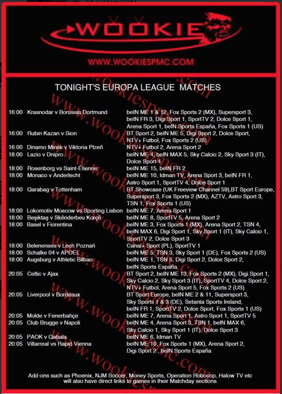 Tonights Europa League Football Kodi 26/11/15
