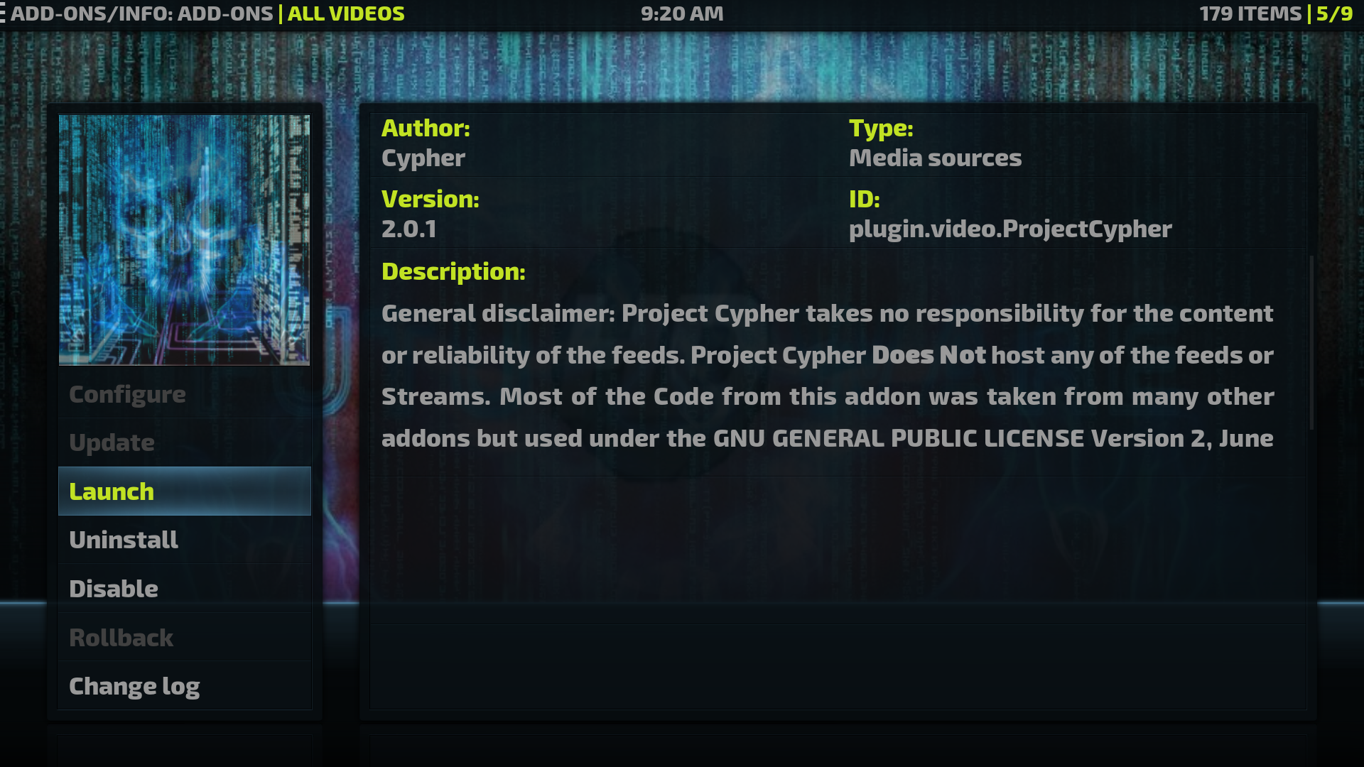 Project Cypher TV AddOn